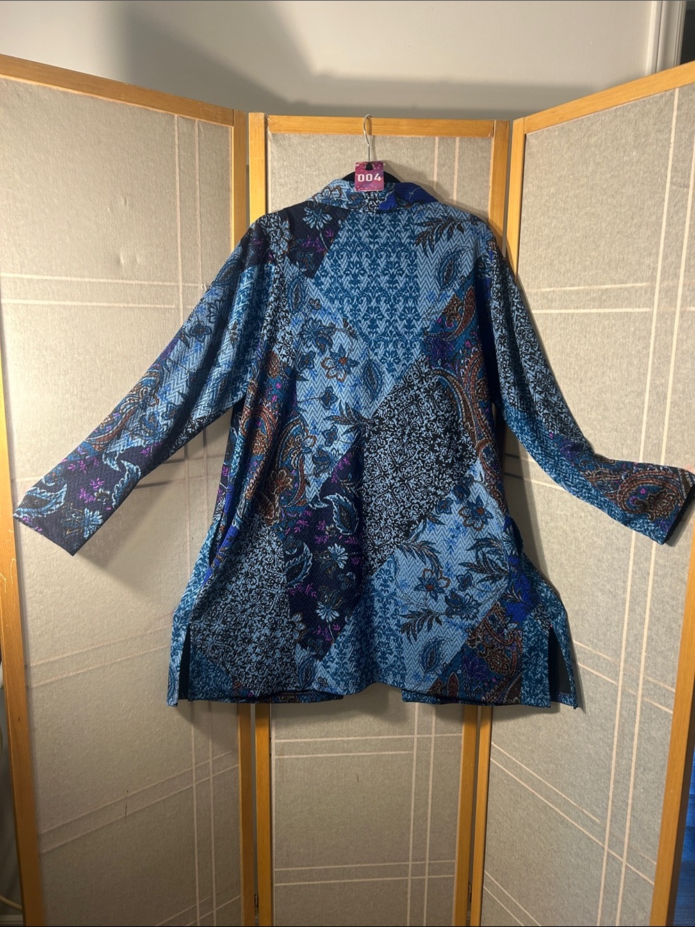 Susan Graver Blue Patchwork-Print Longline Blazer - Picture 6 of 10